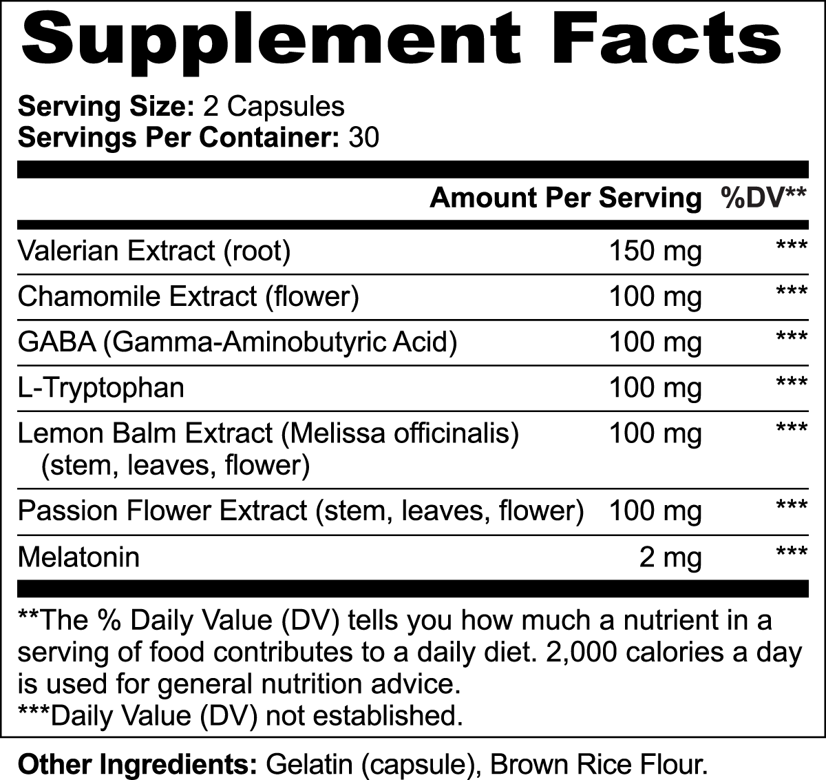 Supplement Facts and other ingredients label for Serelyn Health Deep Sleep Restore.