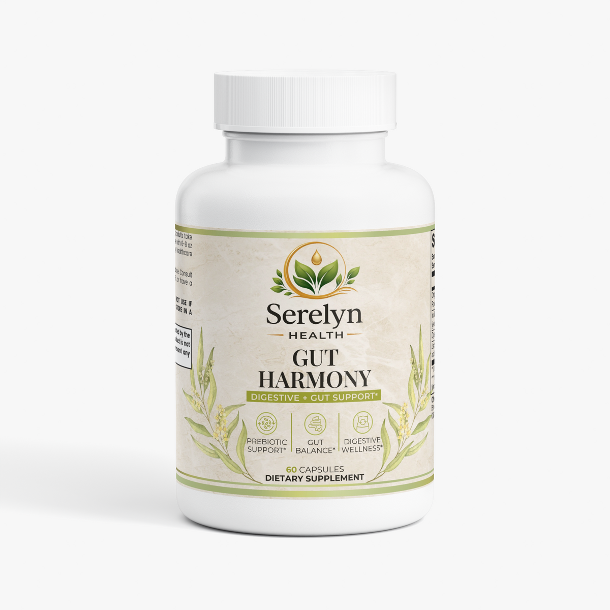 Serelyn Health Gut Harmony supplement bottle, front label