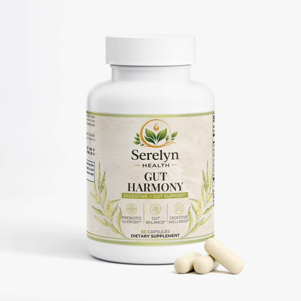 Alternate product view of the Serelyn Health Gut Harmony supplement bottle.