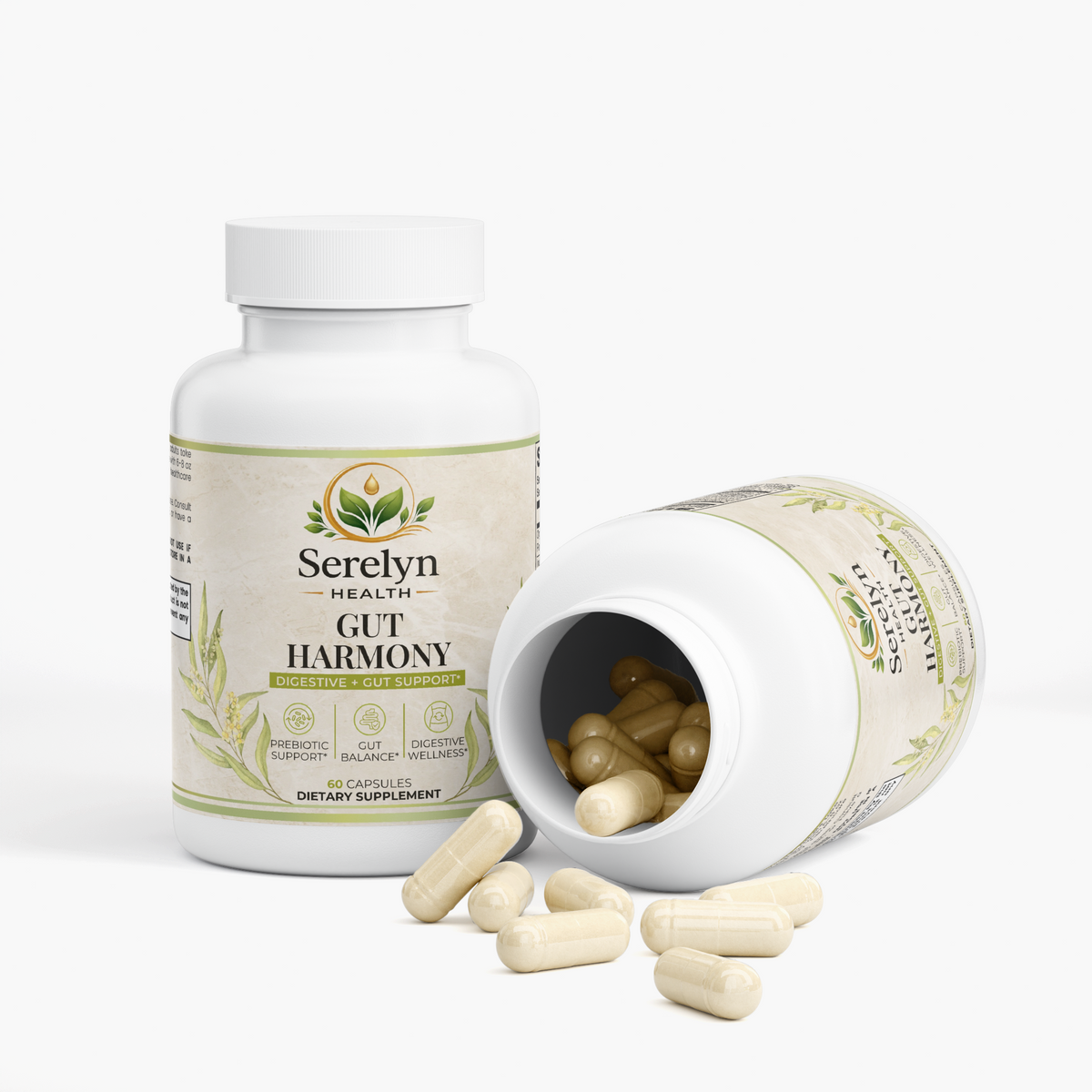 Alternate product view of the Serelyn Health Gut Harmony supplement bottle.