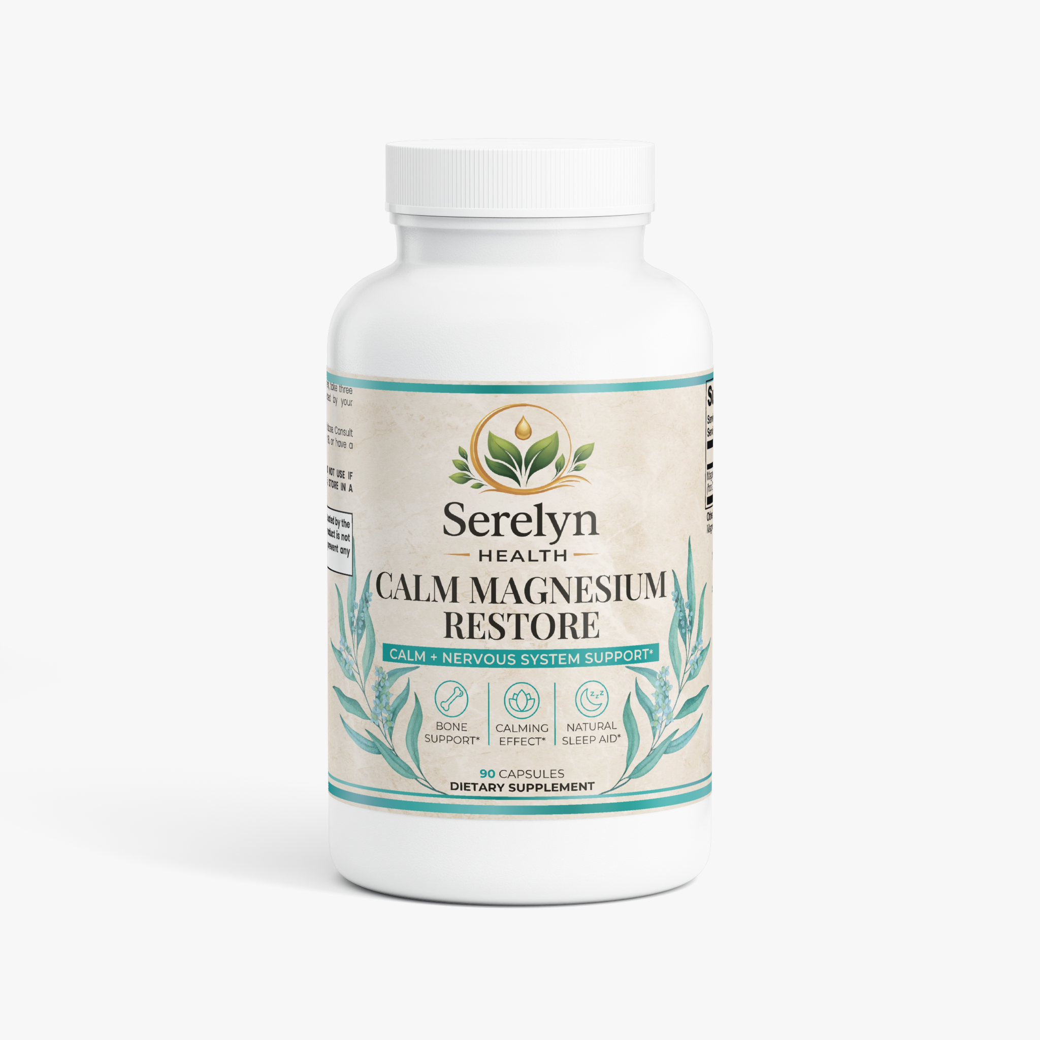 Serelyn Health Calm Magnesium Restore supplement bottle, front label