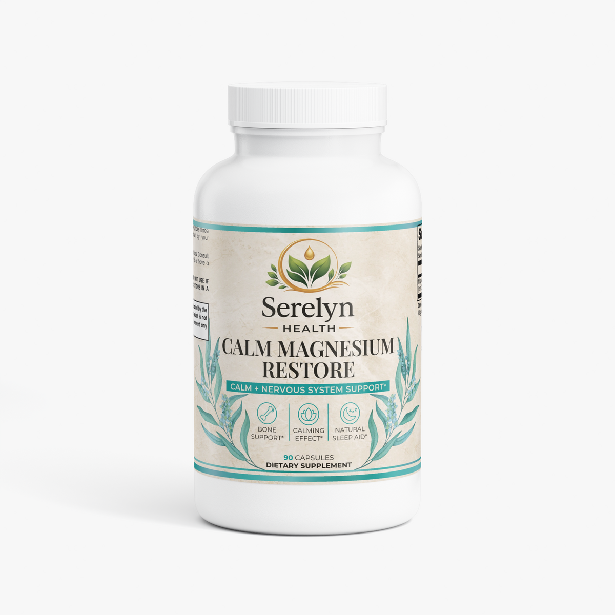 Serelyn Health Calm Magnesium Restore supplement bottle, front label