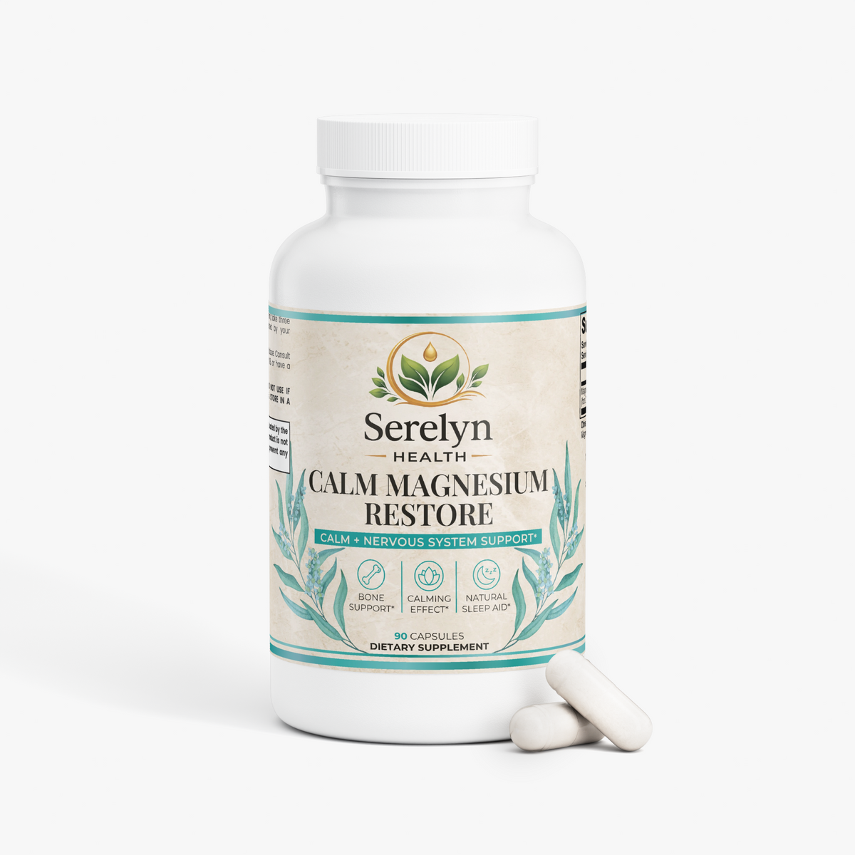 Alternate product view of the Serelyn Health Calm Magnesium Restore supplement bottle.