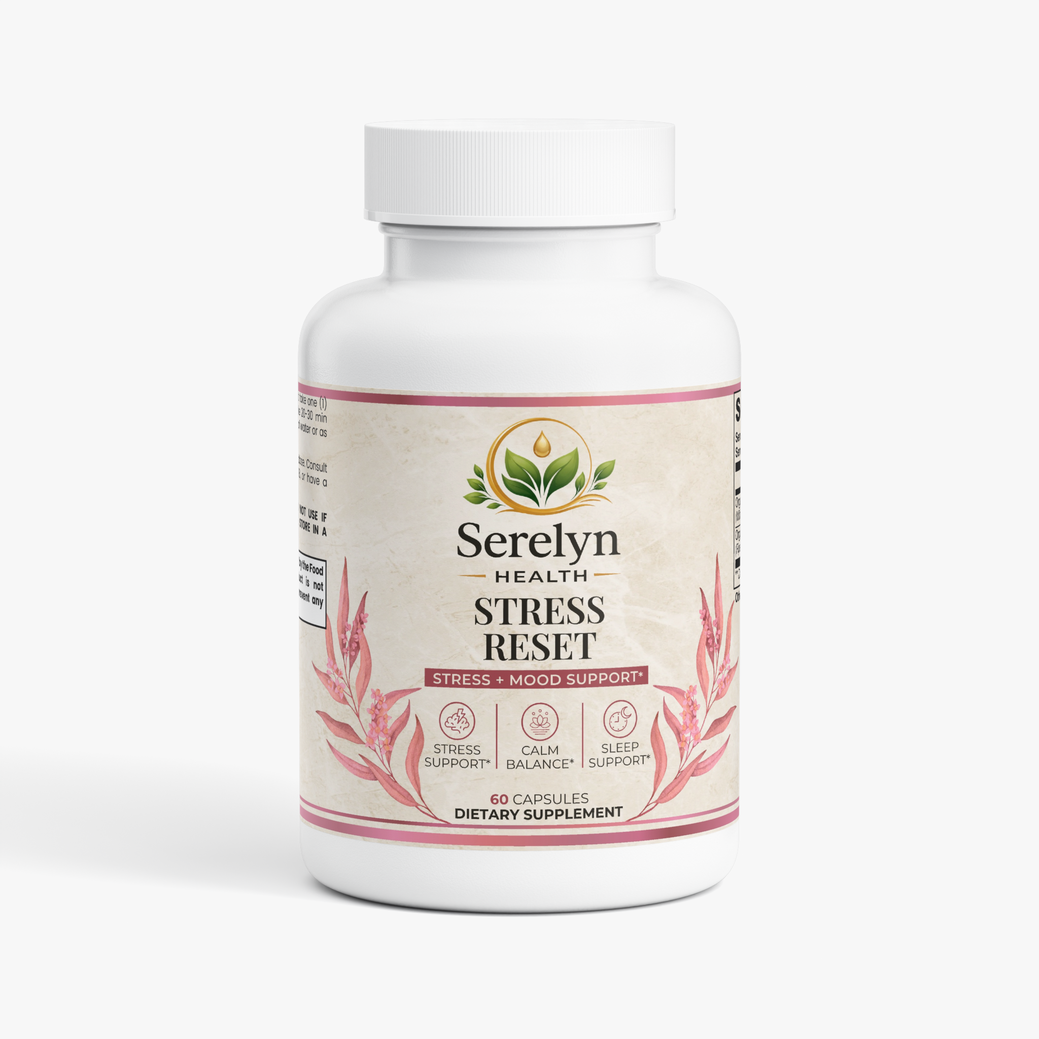 Serelyn Health Stress Reset supplement bottle, front label