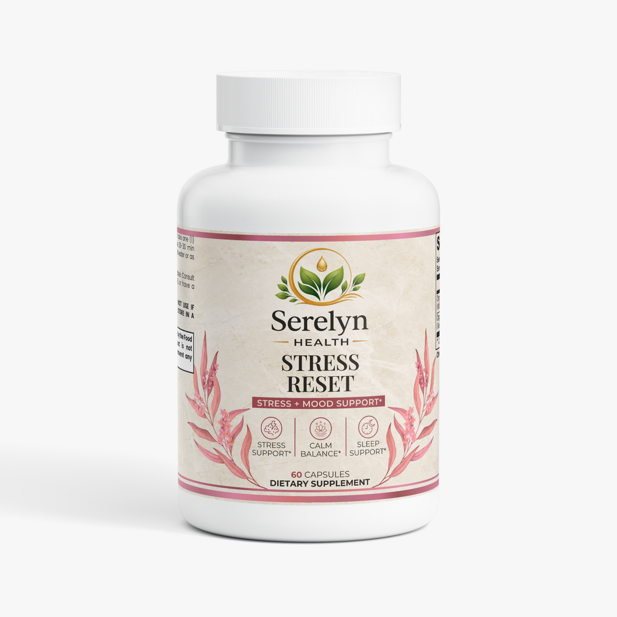 Serelyn Health Stress Reset supplement bottle, front label