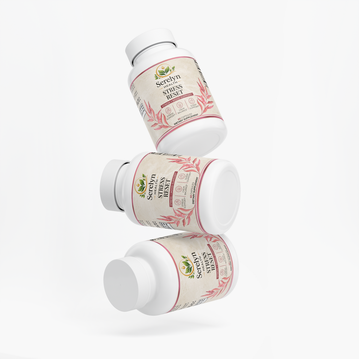 Alternate product view of the Serelyn Health Stress Reset supplement bottle.