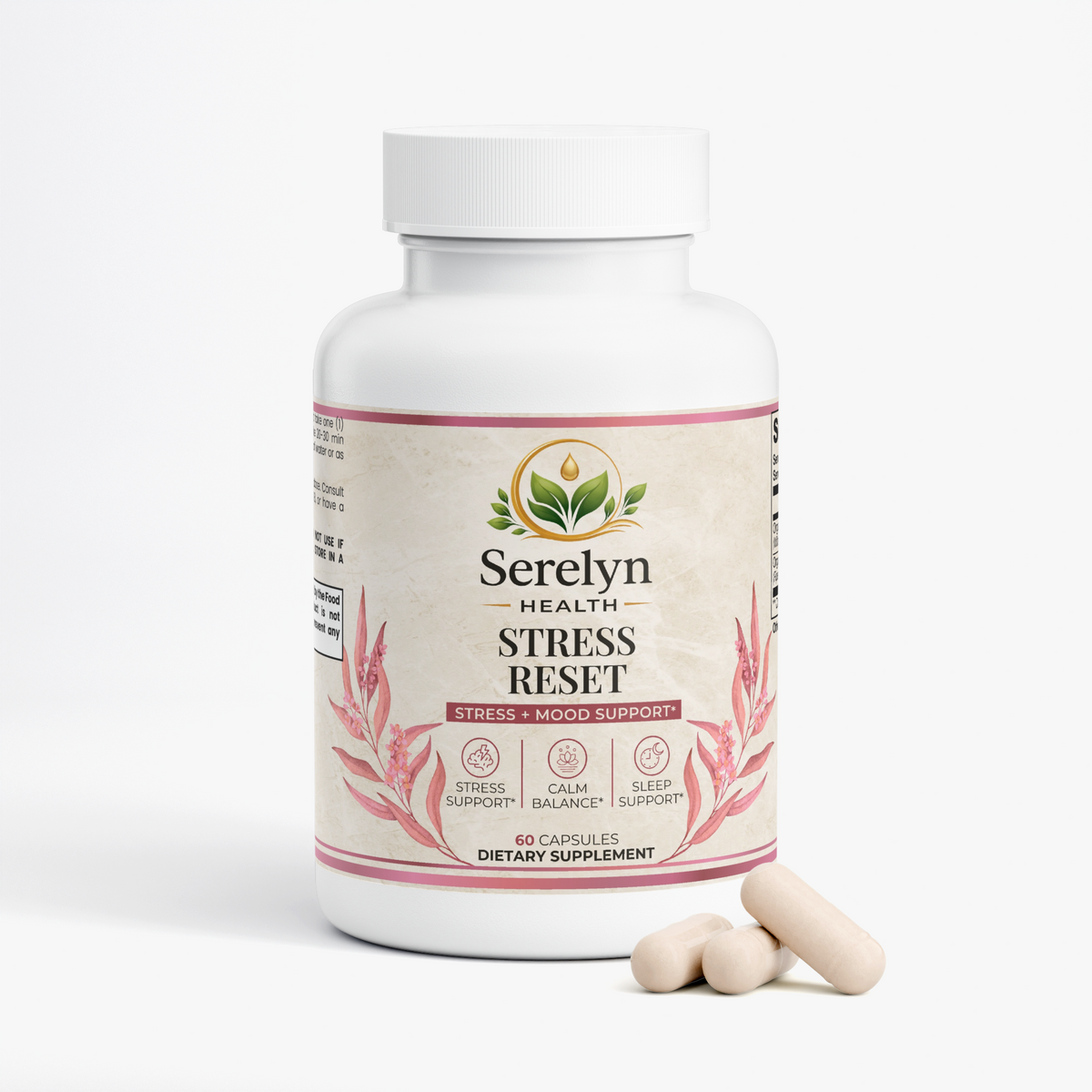 Alternate product view of the Serelyn Health Stress Reset supplement bottle.