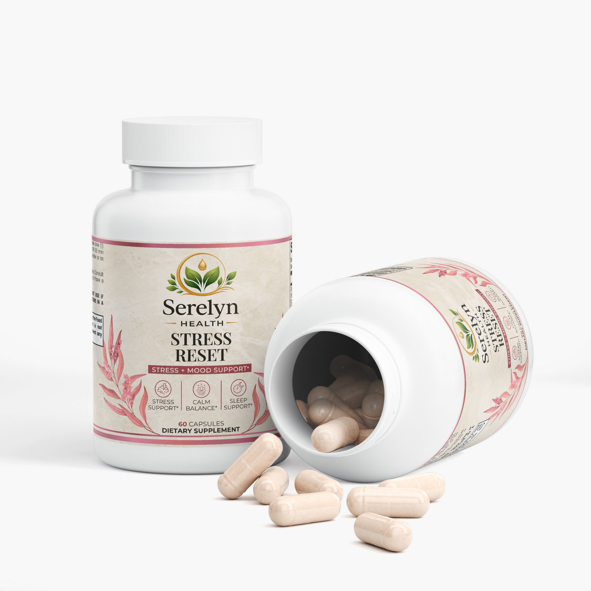 Alternate product view of the Serelyn Health Stress Reset supplement bottle.
