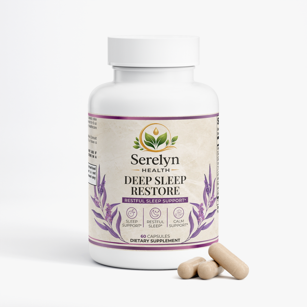 Alternate product view of the Serelyn Health Deep Sleep Restore supplement bottle.