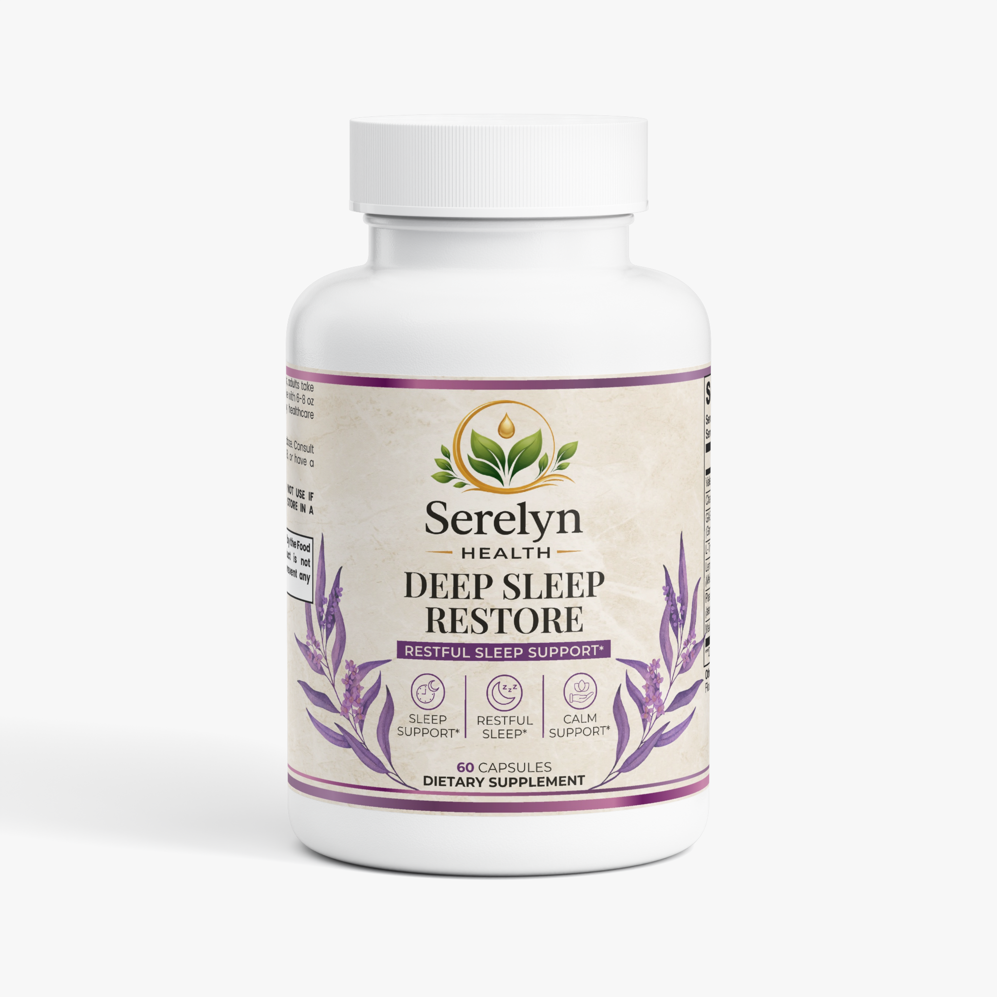 Serelyn Health Deep Sleep Restore supplement bottle, front label