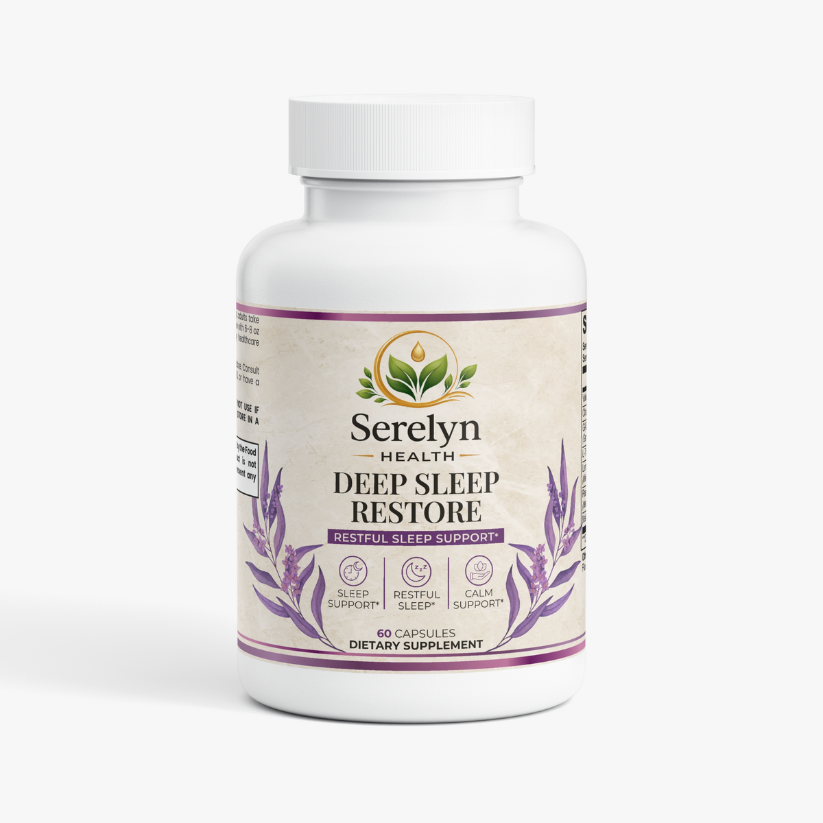 Serelyn Health Deep Sleep Restore supplement bottle, front label