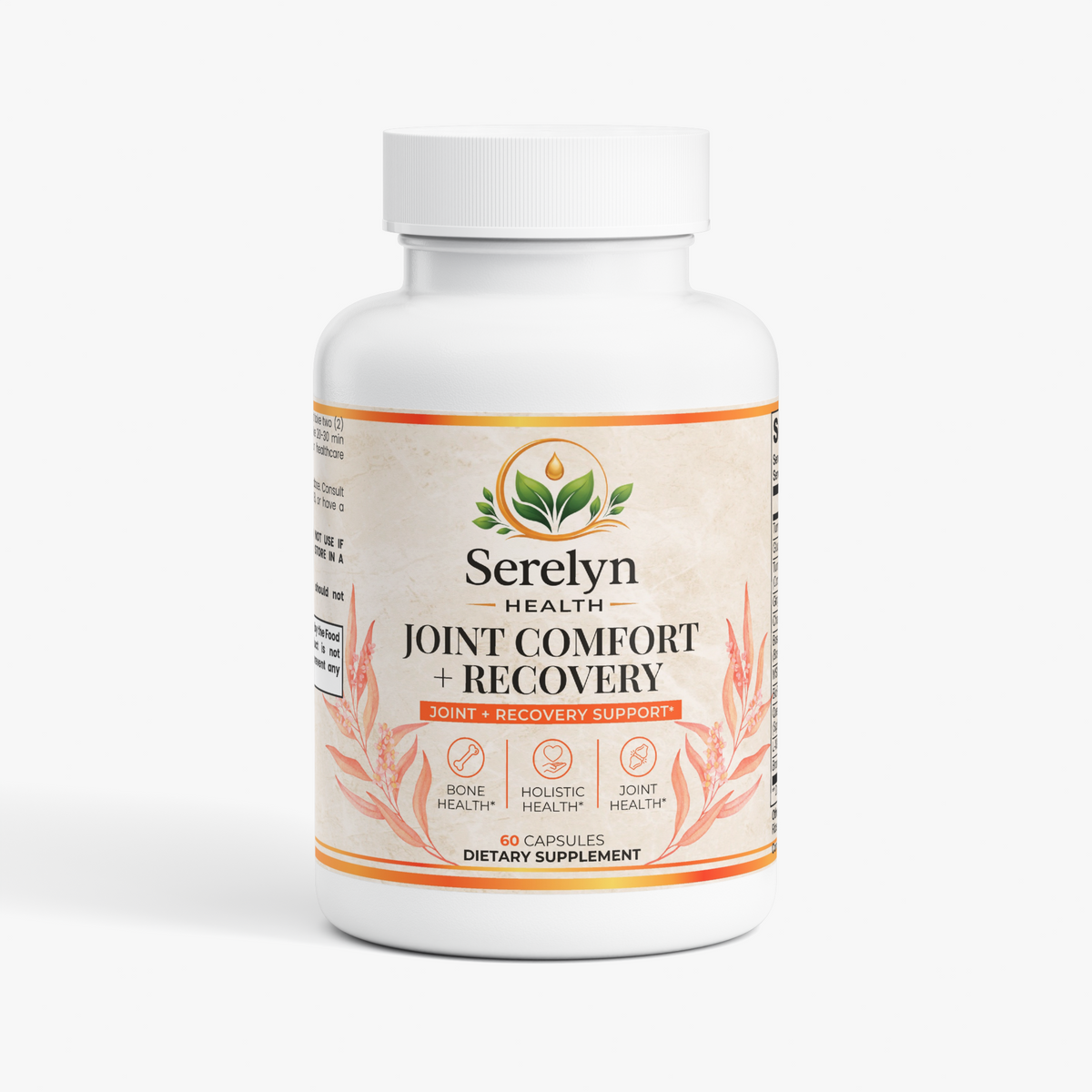 Serelyn Health Joint Comfort + Recovery supplement bottle, front label