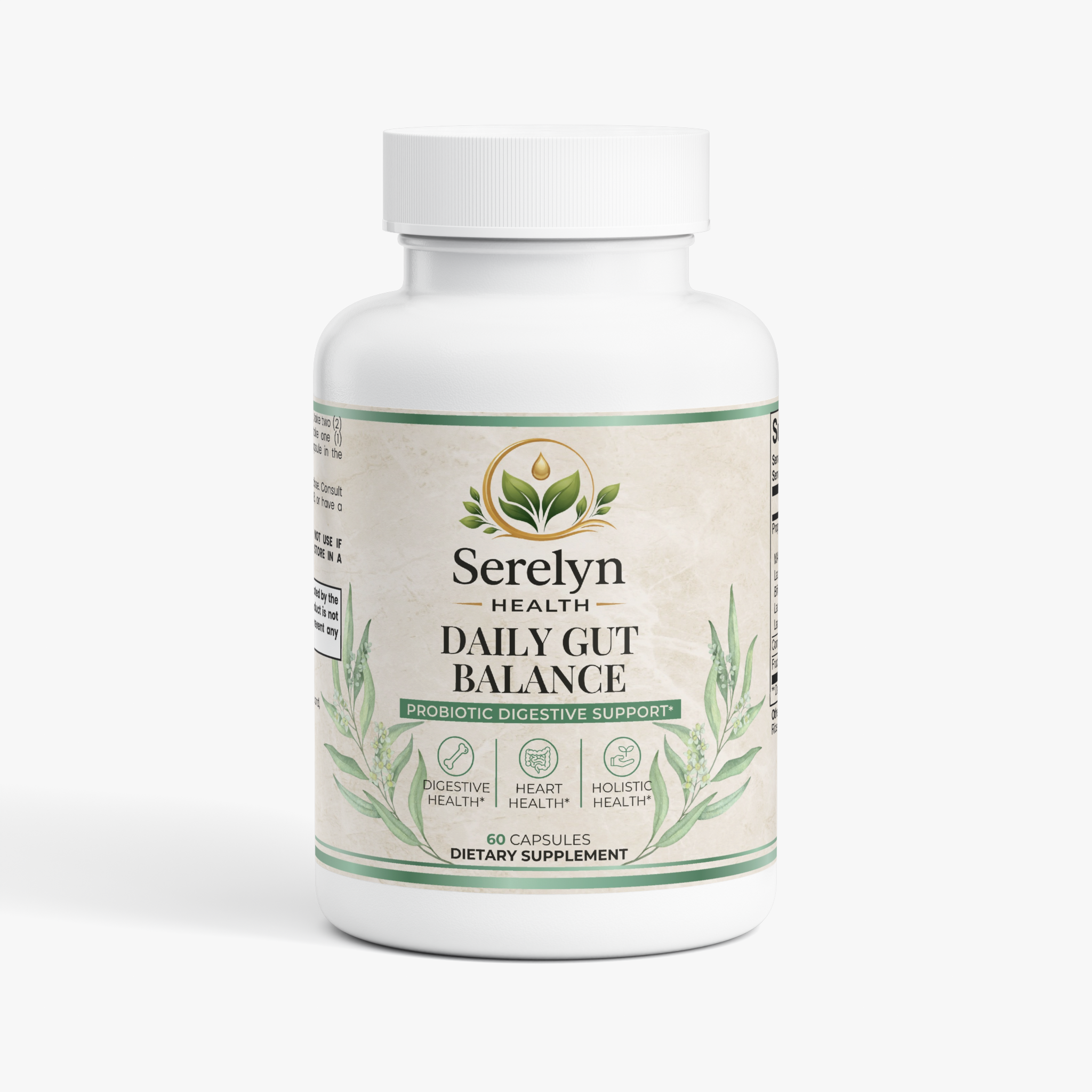 Serelyn Health Daily Gut Balance supplement bottle, front label