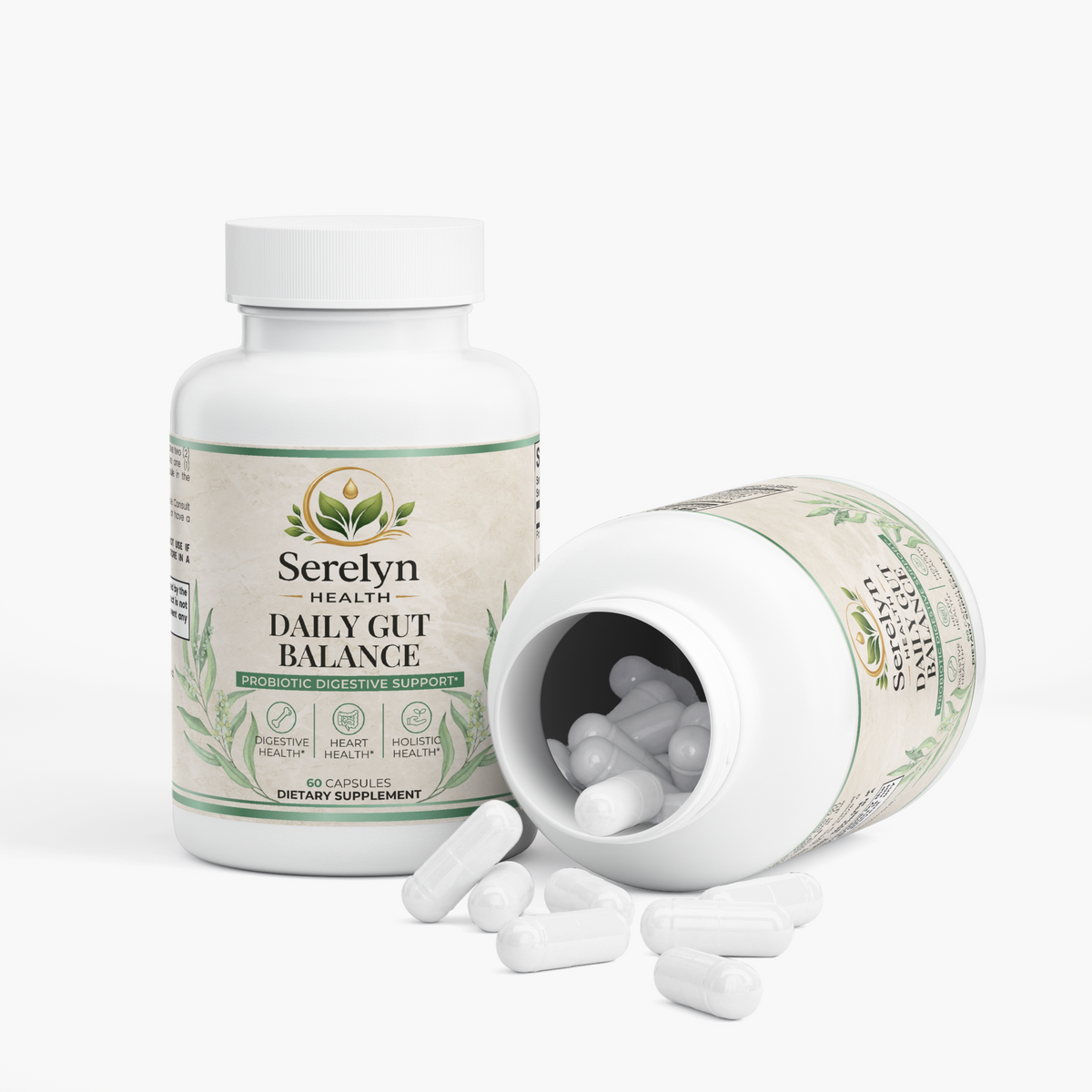 Alternate product view of the Serelyn Health Daily Gut Balance supplement bottle.