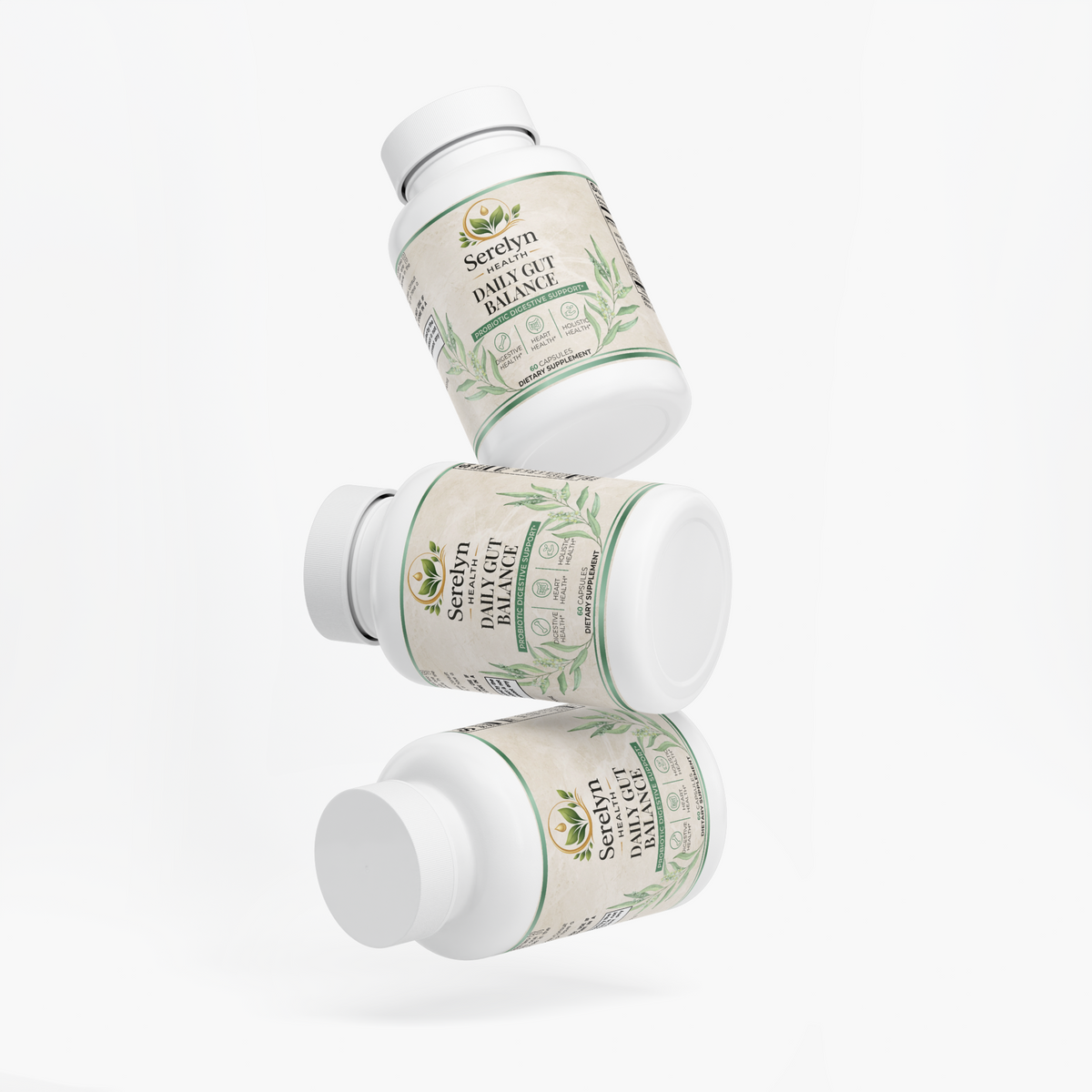 Alternate product view of the Serelyn Health Daily Gut Balance supplement bottle.