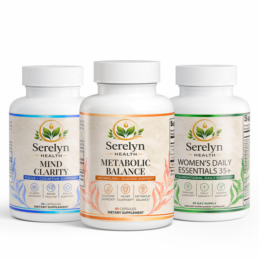 Serelyn Health Energy + Mental Clarity Stack with three supplement products