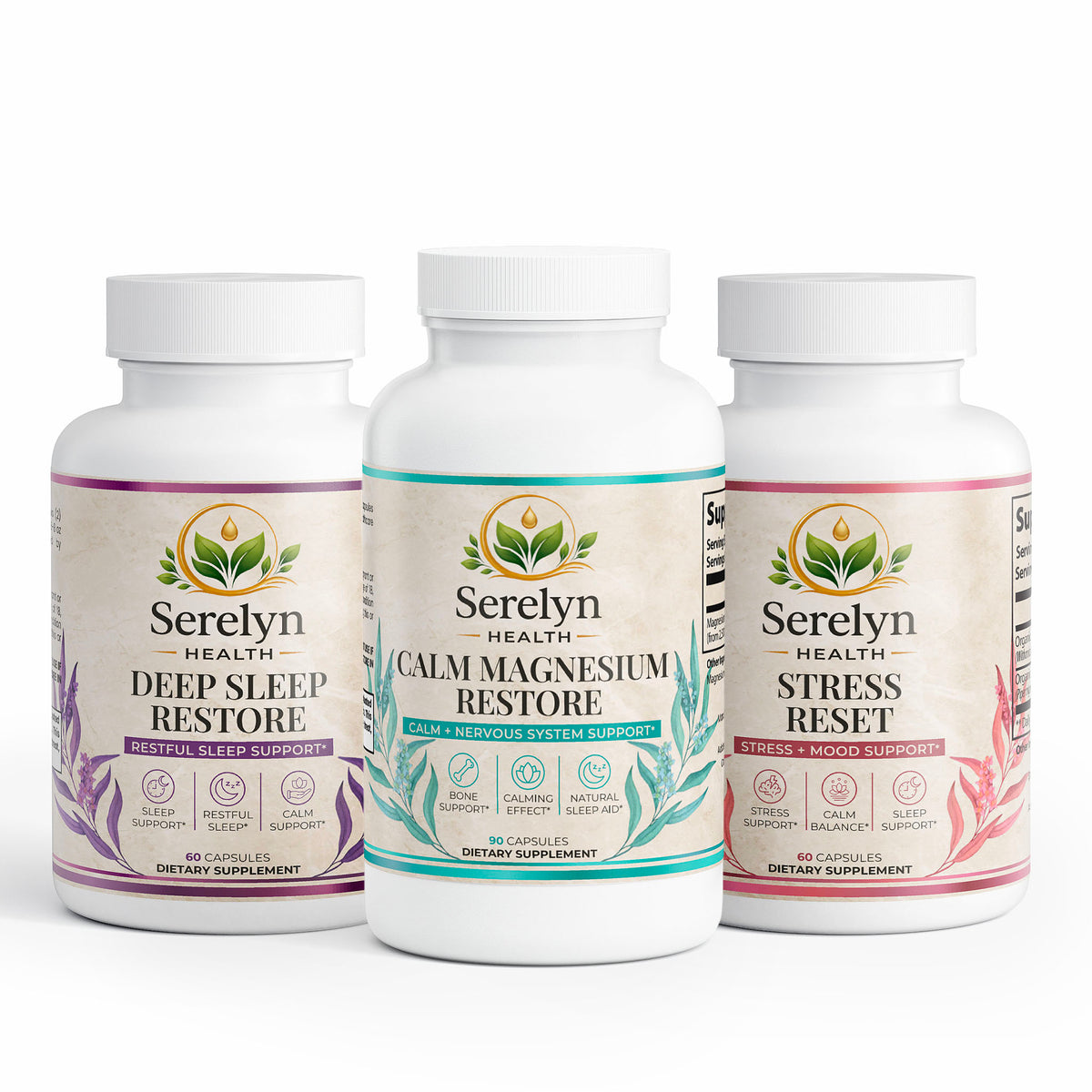 Serelyn Health Sleep Stack with three supplement products