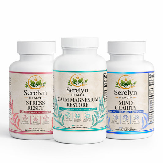 Serelyn Health Stress Reset Stack with three supplement products